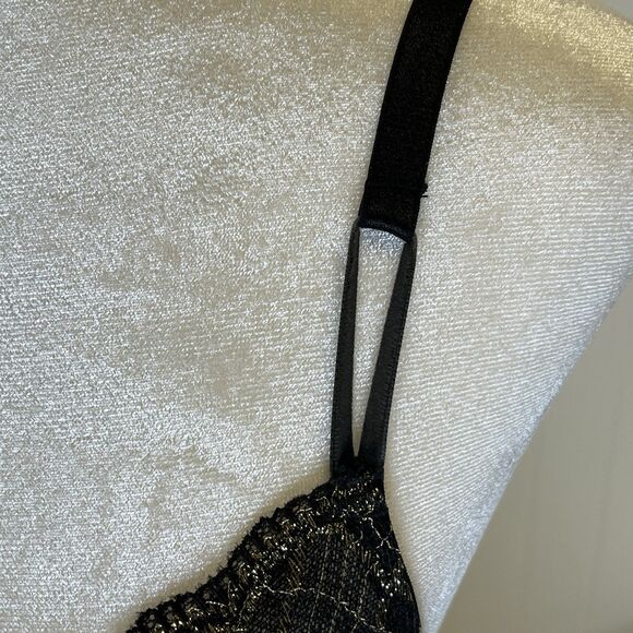 Victoria’s Secret Bra 32 C Angels Unlined‎ Underwire Demi Black Gold Lace Mesh - Picture 5 of 13